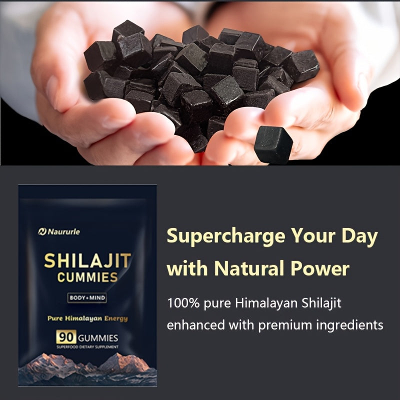 Shilajit Gummies Himalayan Energy Supplement Body & Mind Support Superfood Vitality Gummies 90 Count Naururle