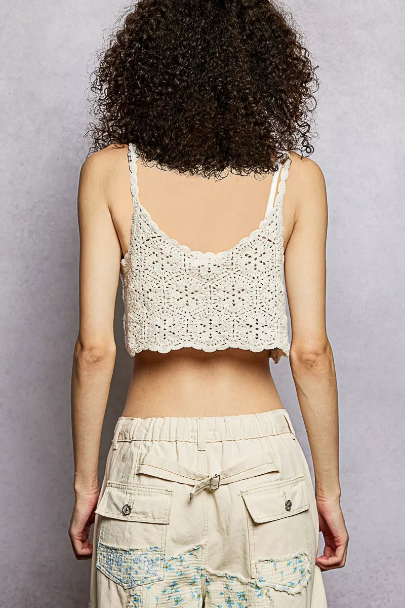 POL Handmade Granny Pattern Crochet Cami with Scalloped Strap