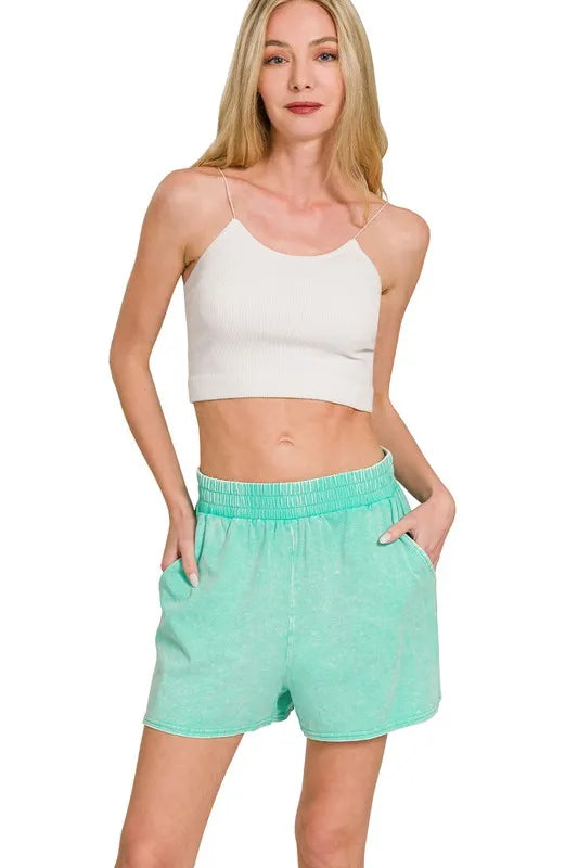 Zenana Acid Washed Short Sleeve Tee & Shorts Set