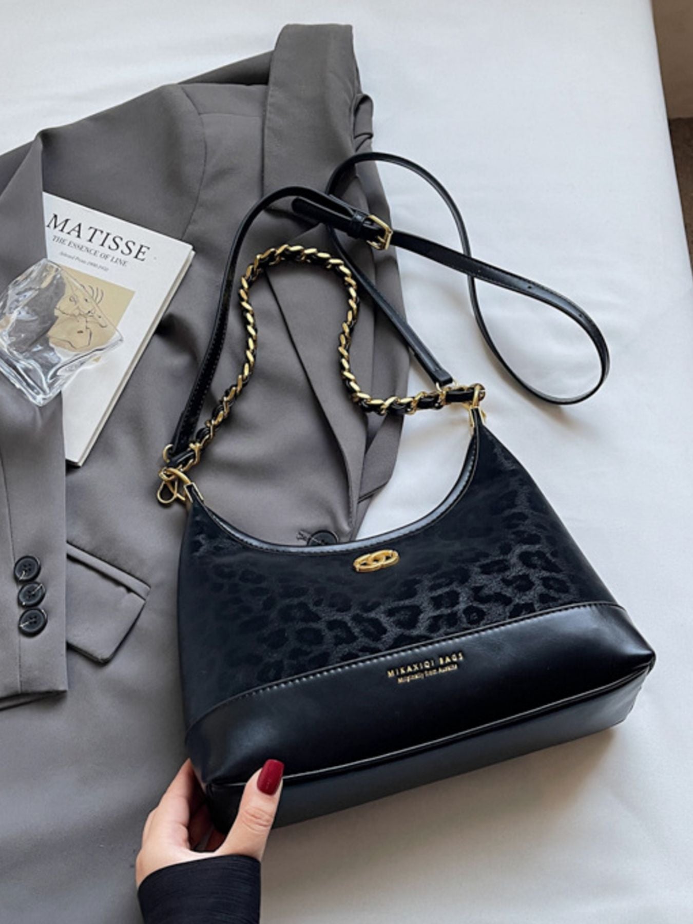 Leopard Print Chain Detail Shoulder Bag