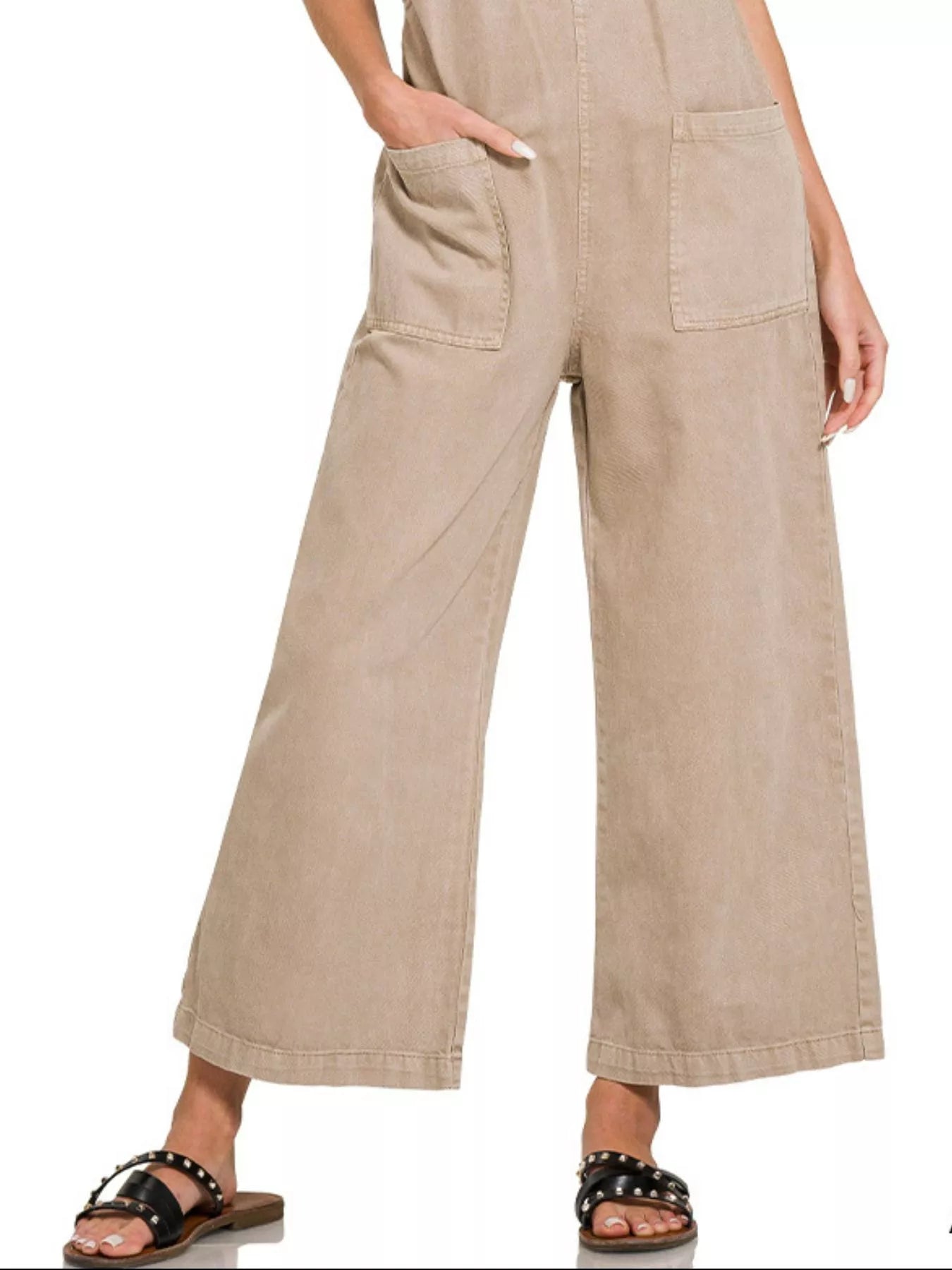 Zenana Washed Knot Strap Pockets Jumpsuit