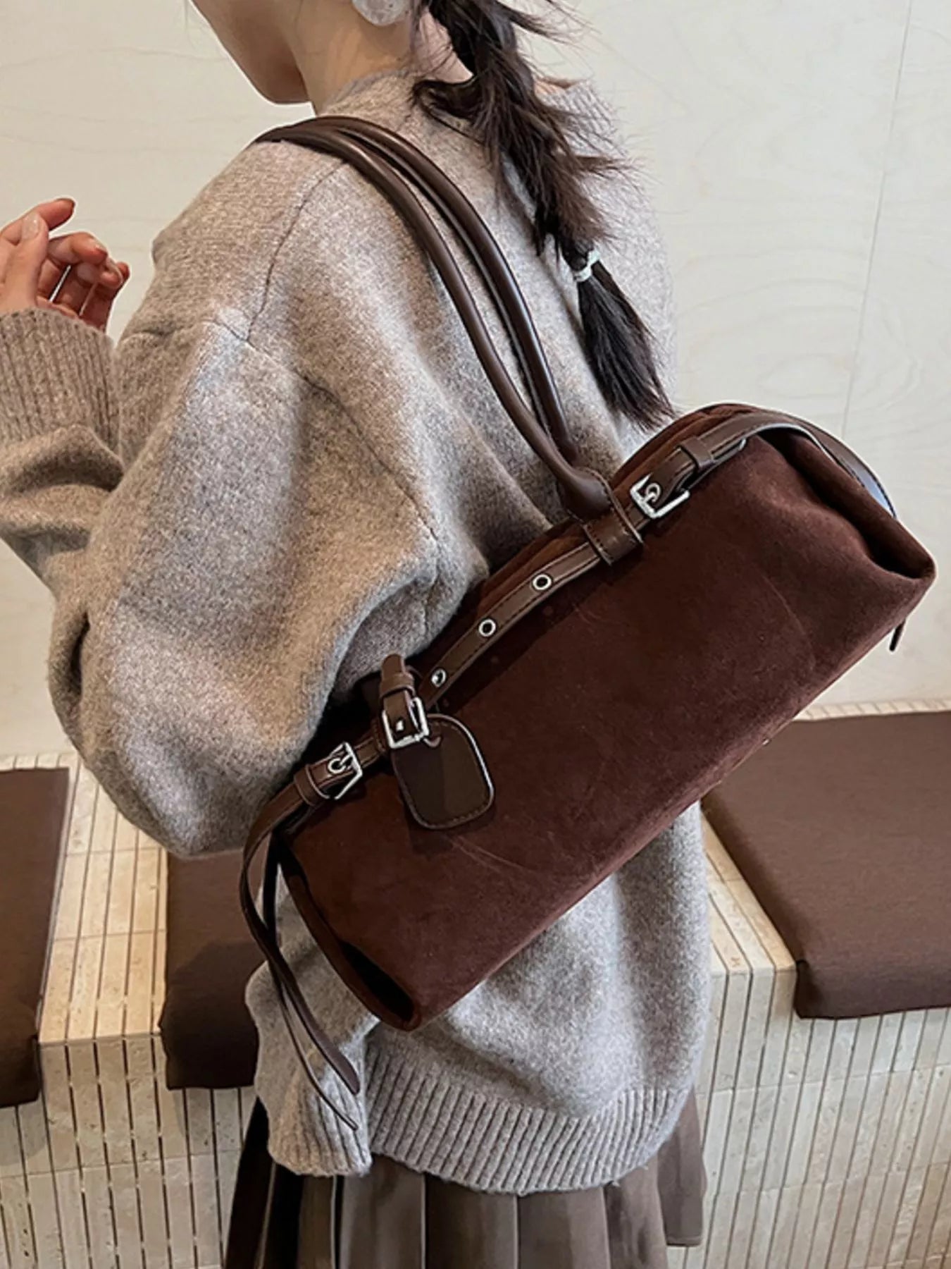 Buckle Decor Shoulder Bag