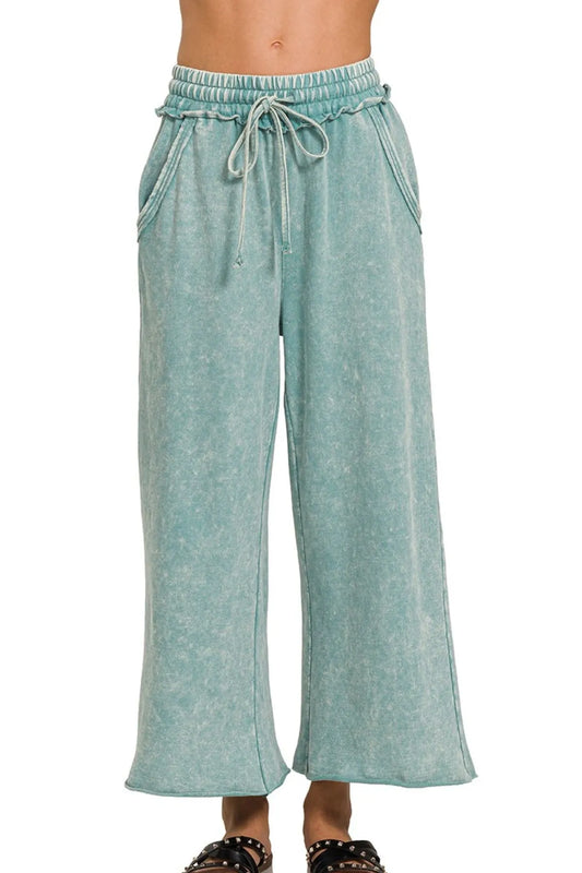 Zenana Washed French Terry Palazzo With Pockets