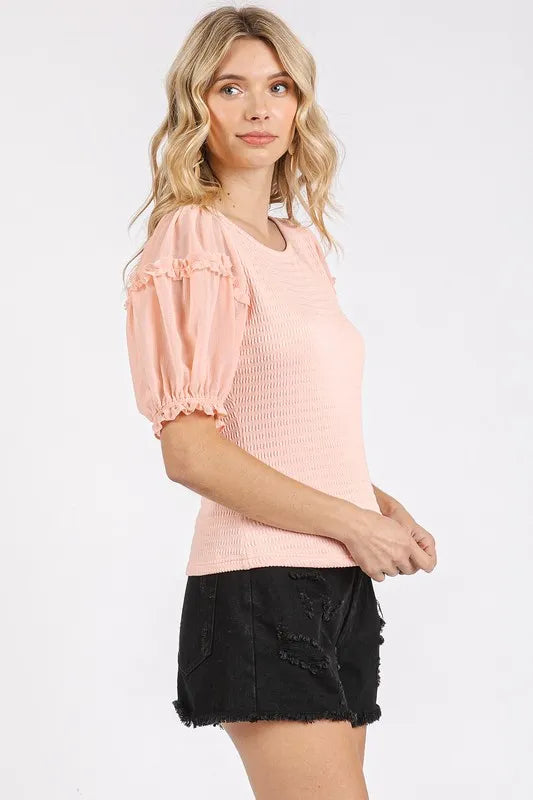 Mittoshop Frill Round Neck Half Sleeve Blouse
