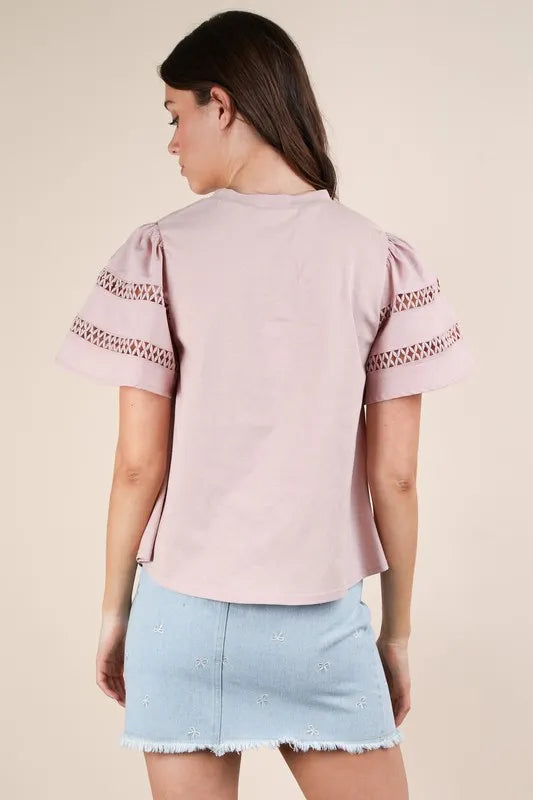 VERY J Lace Trim Sleeve Top