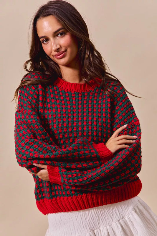 SO ME Textured Two Tone Sweater