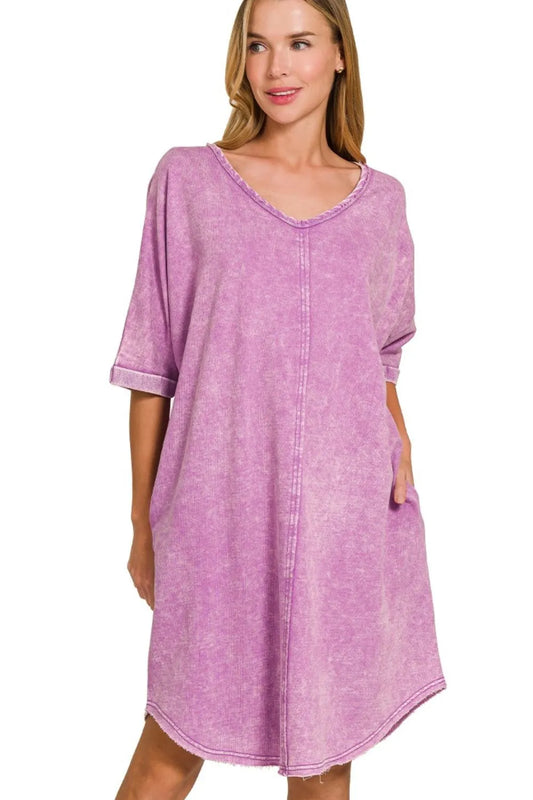 Zenana Acid-washed French Terry Tee Shirts Dress