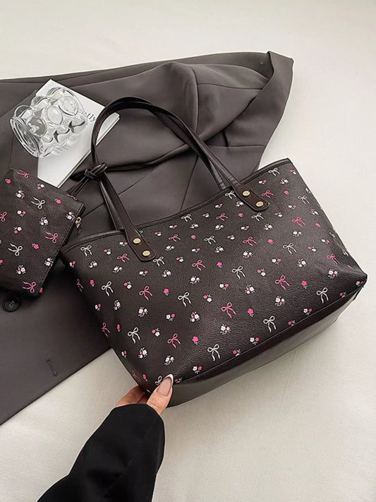 Printed Tote Shoulder Bag with Pouch