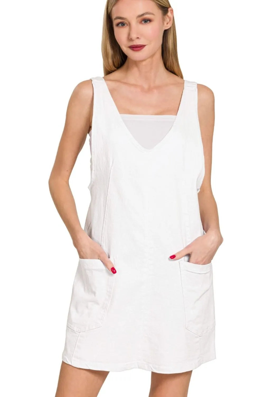 Zenana Washed Adjustable Strap Denim Overall Dress