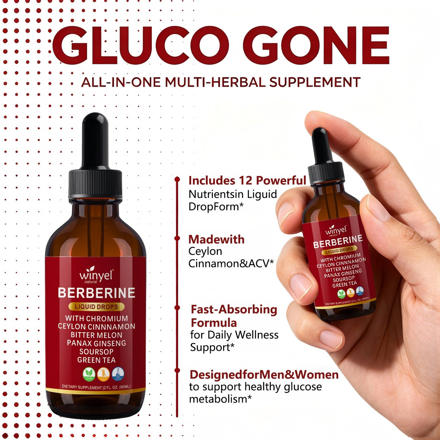 Organic Ceylon Cinnamon Berberine Liquid Drops Supplement With Bitter Melon Extract, Glucomannan, Gymnema, Chromium, Turmeric, Organic Panax Ginseng