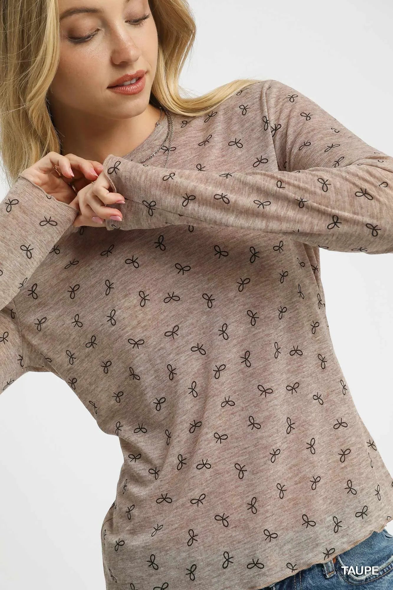 Umgee Bow Print Lightweight Knit Top