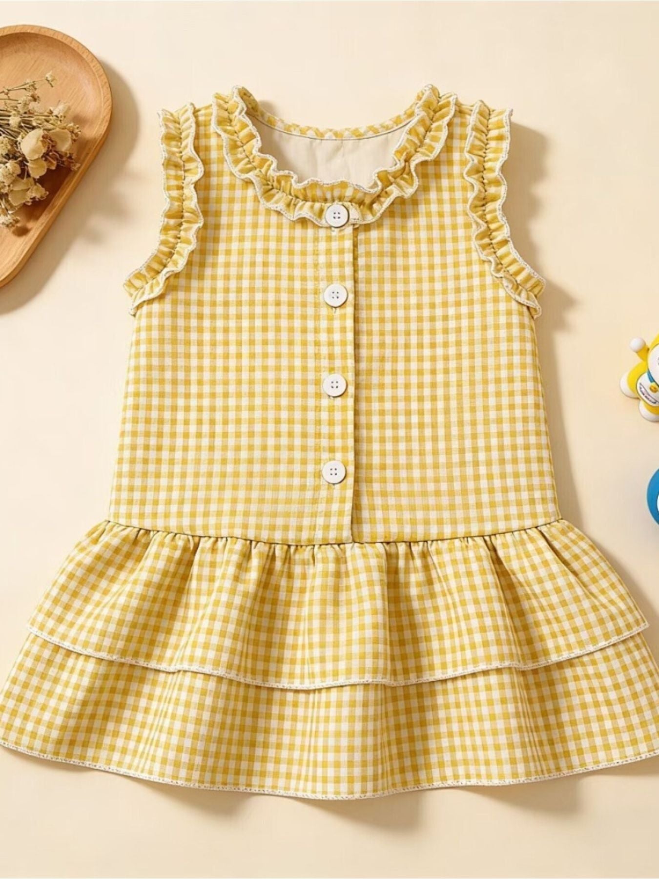 Children's Ruffled Gingham Sleeveless Dress