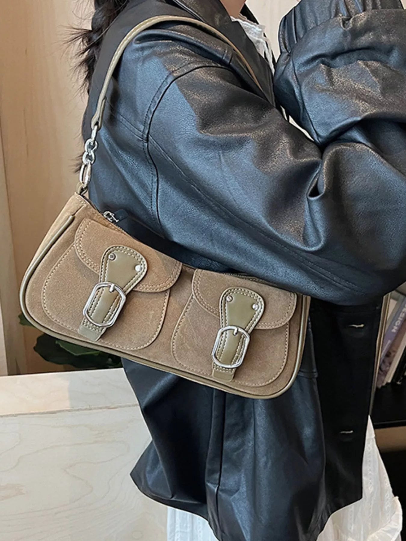 Buckle Decor Shoulder Bag