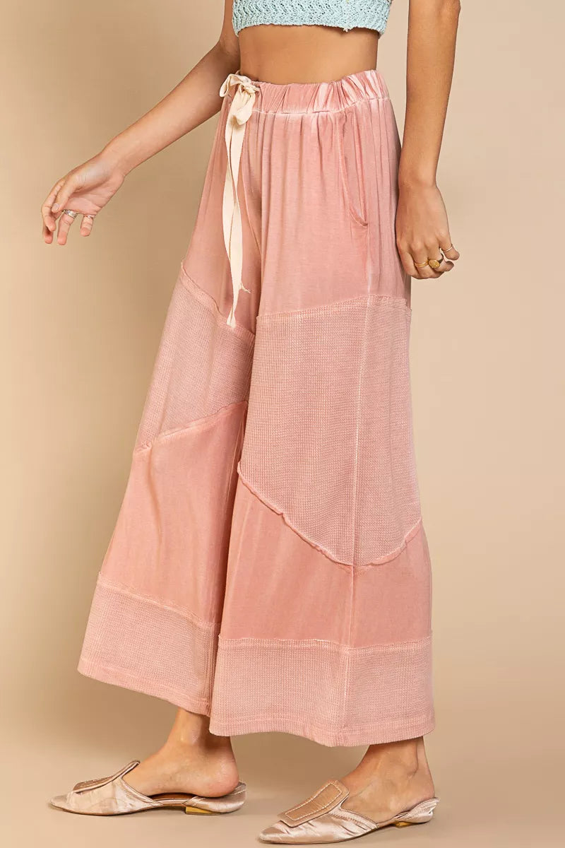 POL Elastic Waistband Wide Leg Pants with Drawstring