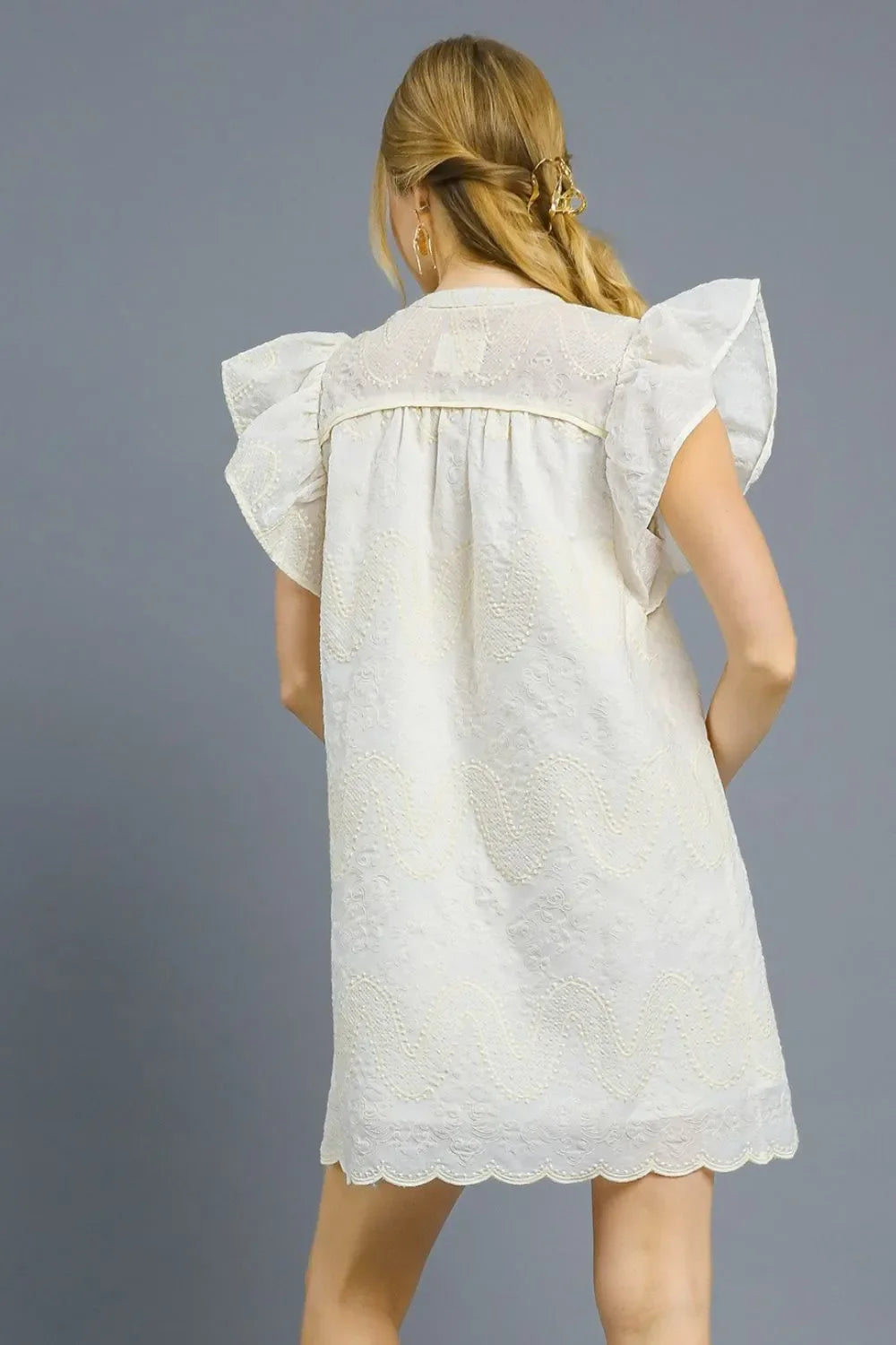Umgee Scalloped Hem Embroidered Mini Dress