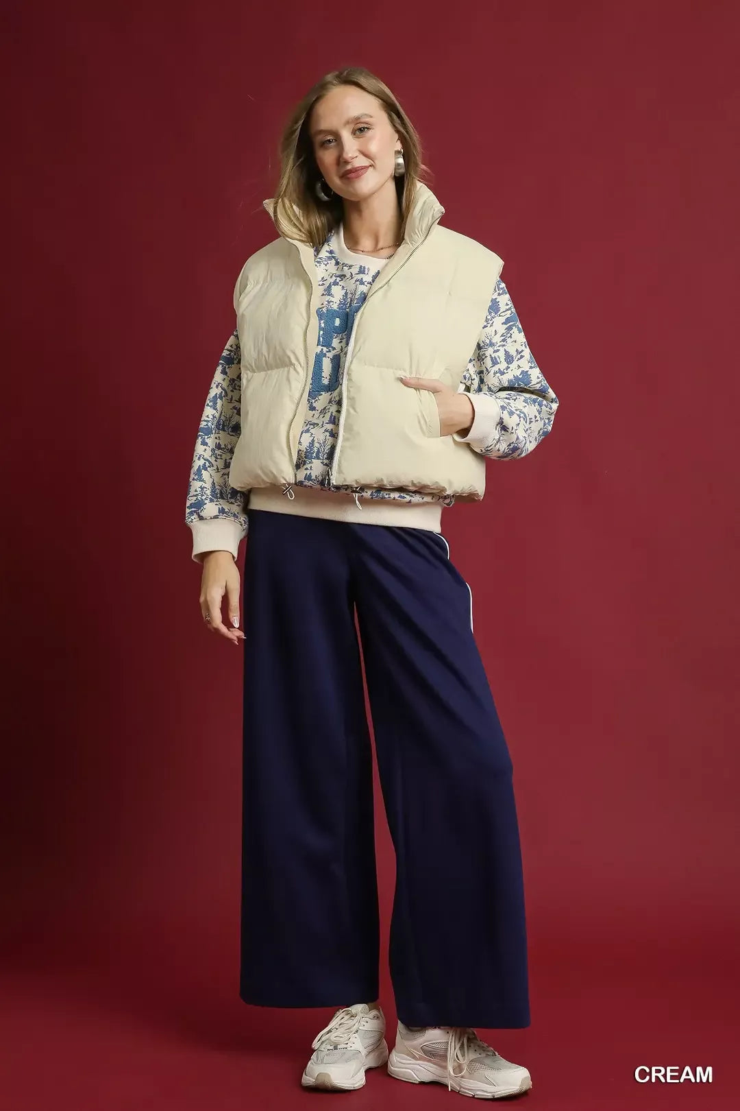 Umgee High Neck Puffer Vest with Zip Front