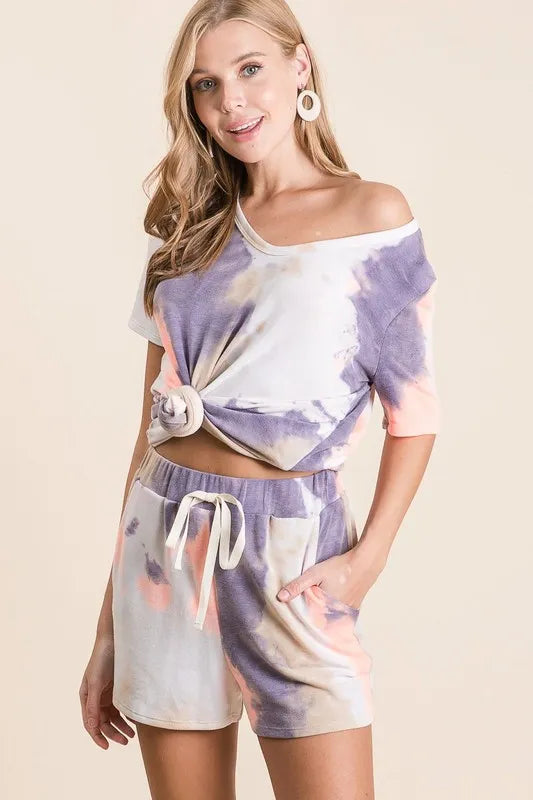 BiBi Tie Dye Terry Shorts with Drawstring