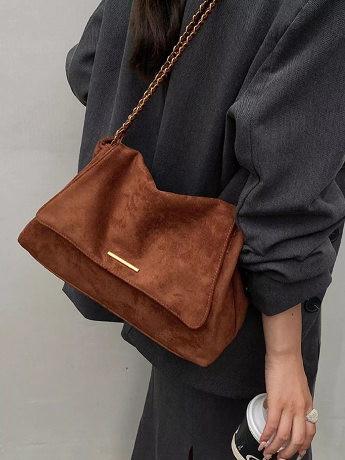 Suede Flap Chain Shoulder Bag