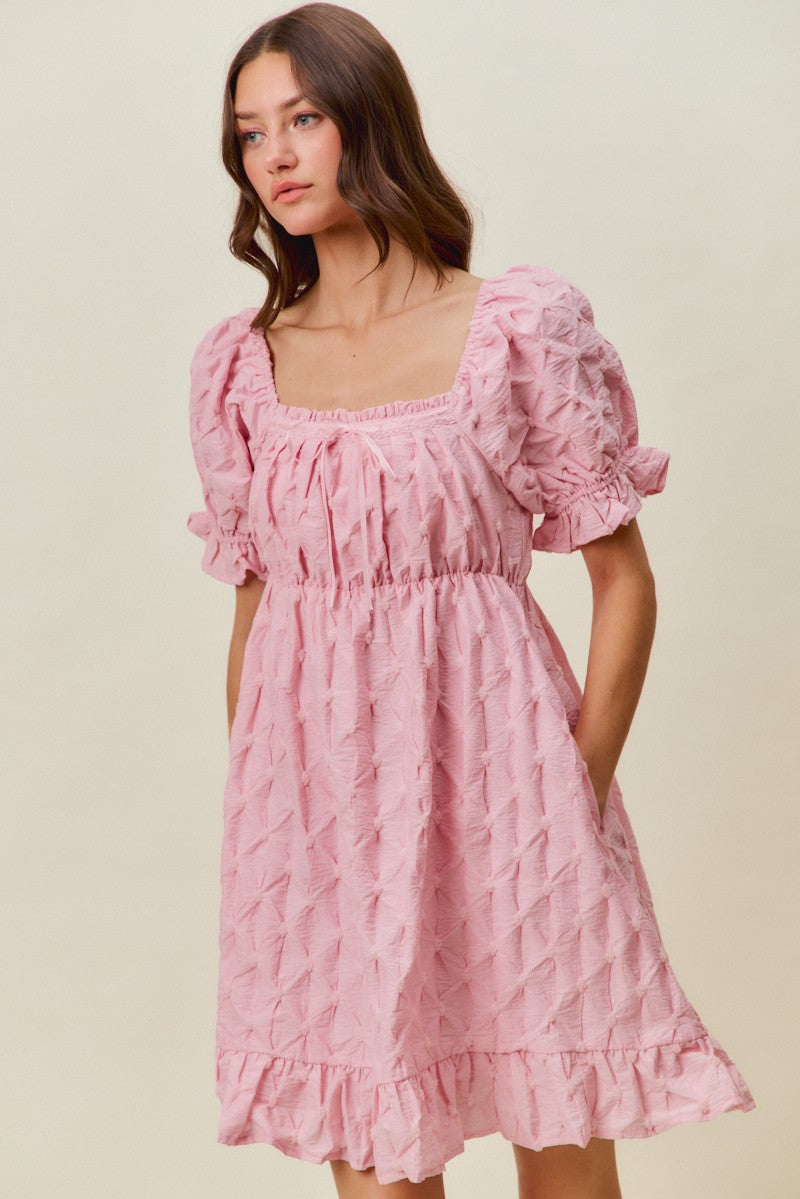 SO ME Texture Woven Ruching On Bust Mini Dress