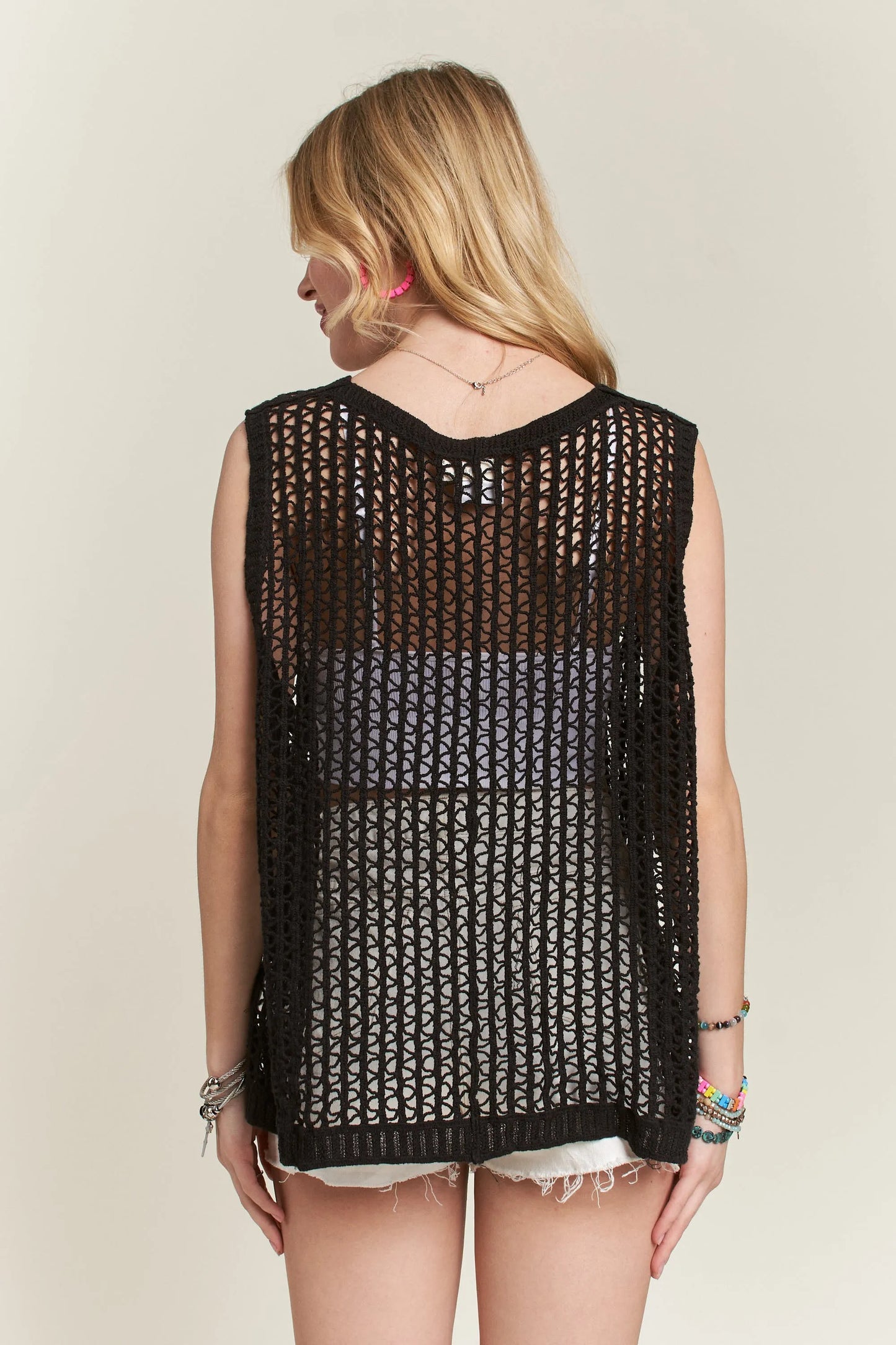 ADORA Button Down Crochet Vest Top