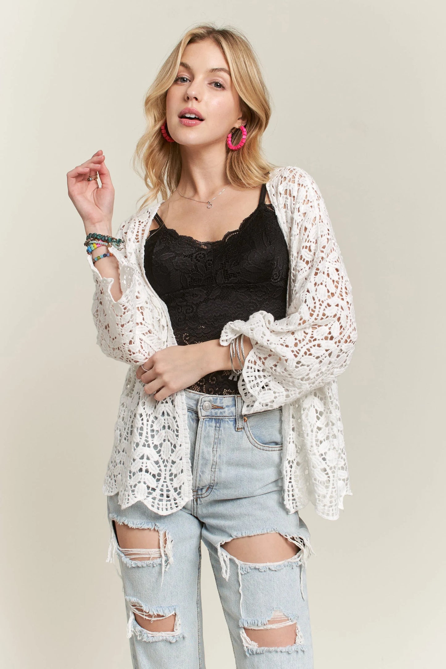 ADORA Leaf Pattern Crochet Cardigan