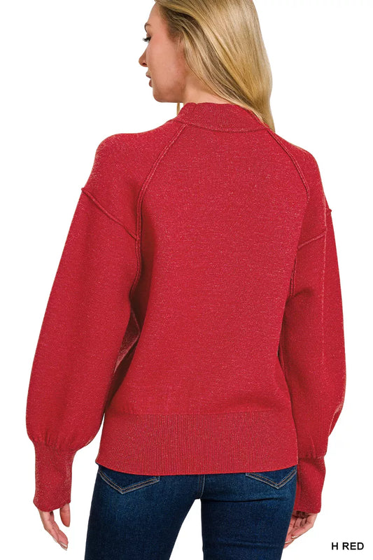 Zenana Viscose Mock Neck Exposed Seam Sweater