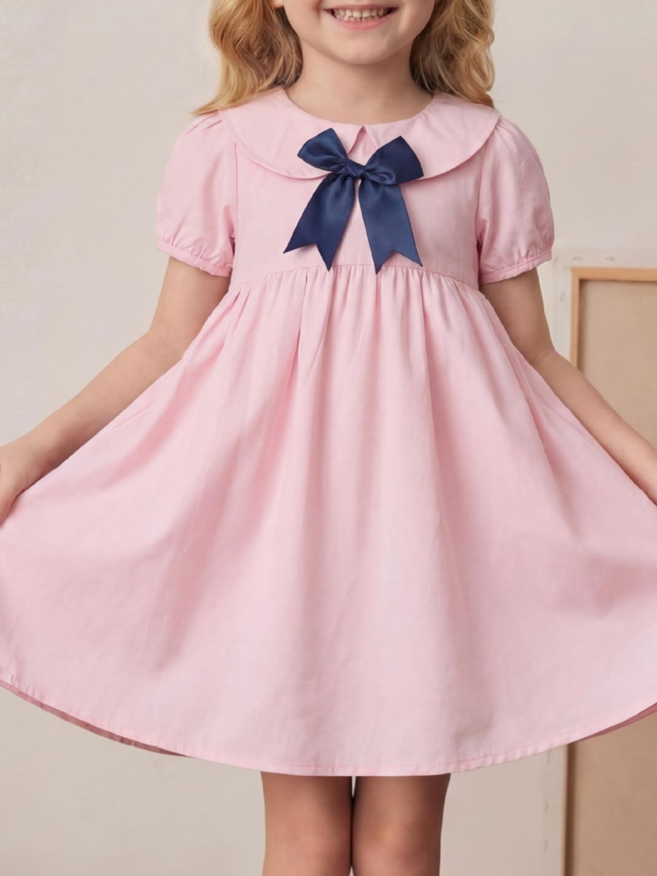 Children's Bowknot Peter Pan Collar Dress