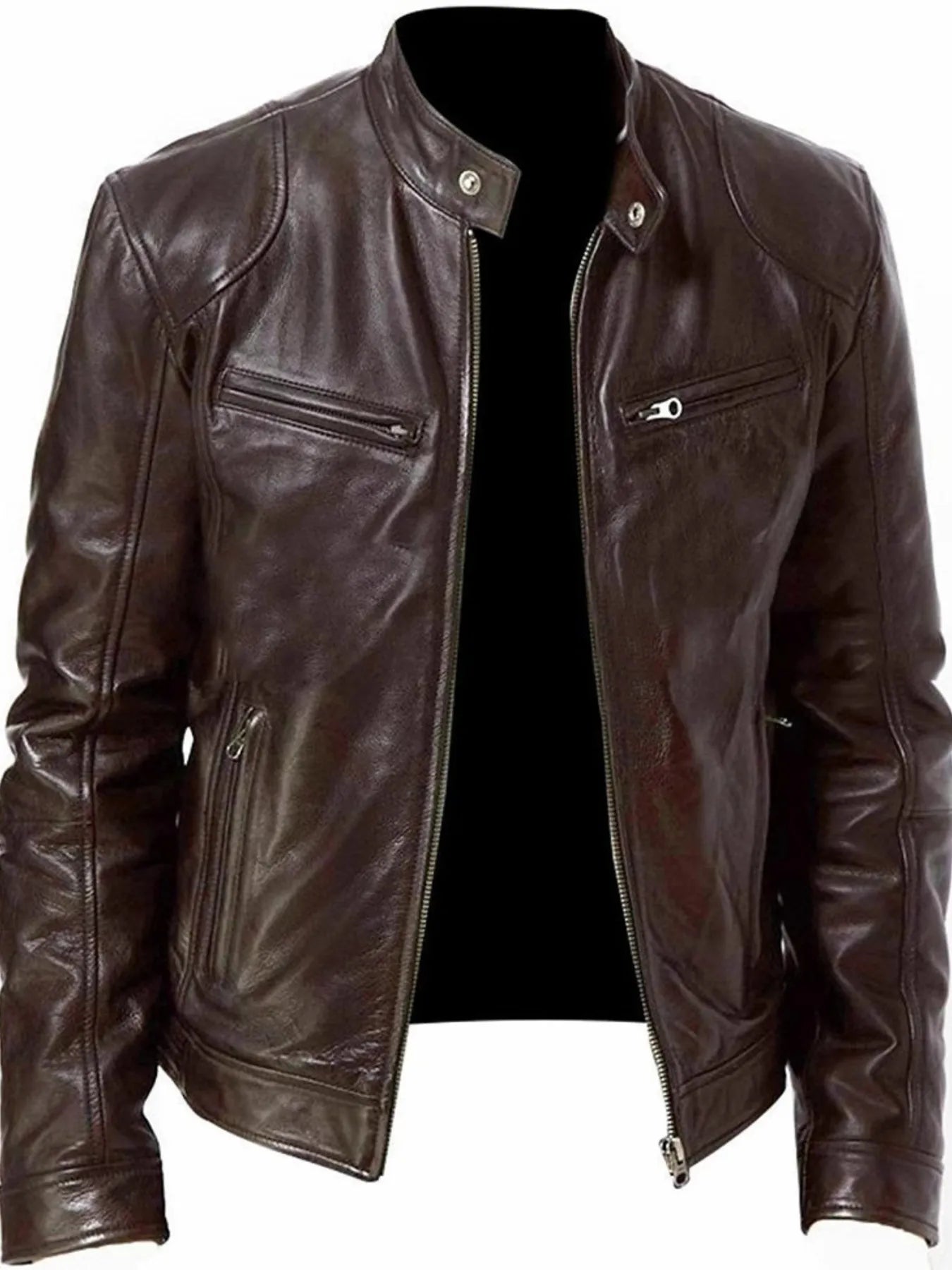 Men's Zip Up Leather Biker Jacket
