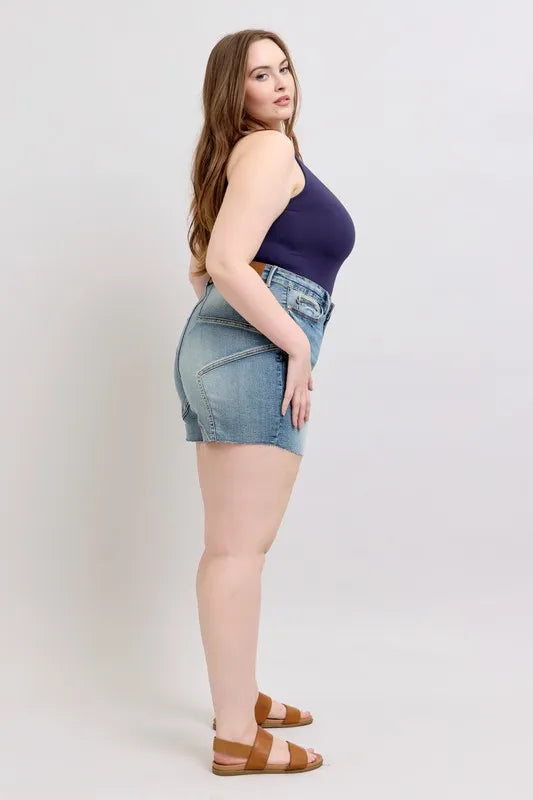 Judy Blue Full Size High Waist Star Seam Detail Denim Shorts Plus Size