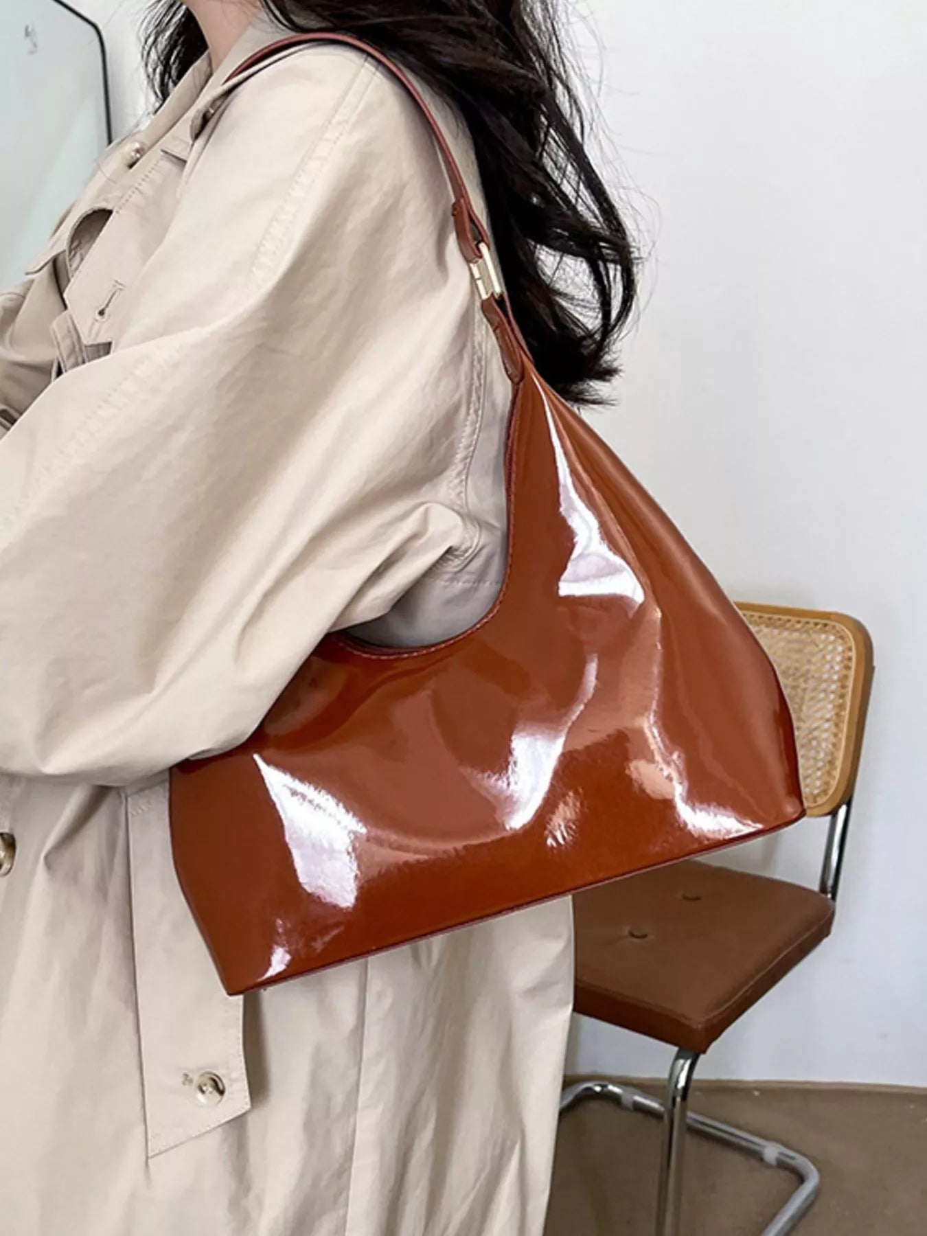 Solid Color Leather Shoulder Bag
