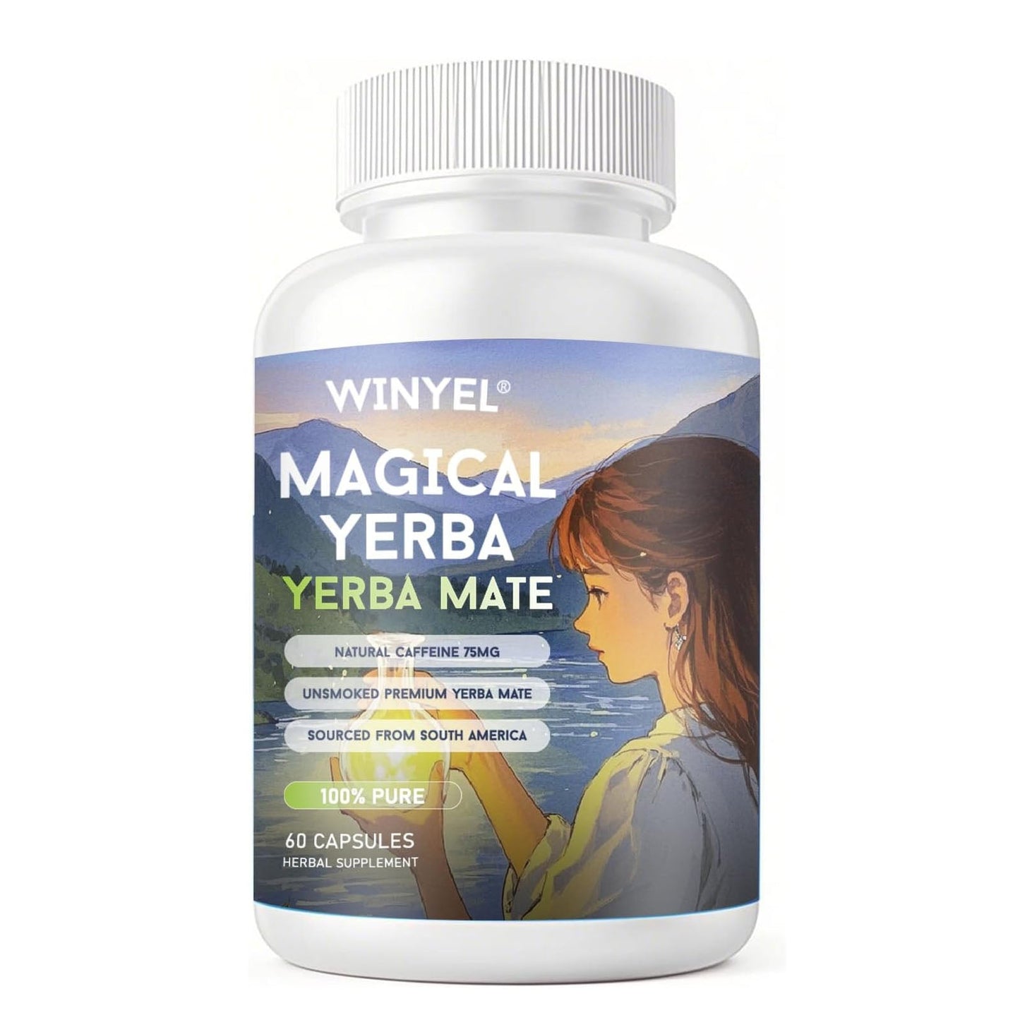 Yerba Mate Capsules  75mg Natural Caffeine Per Capsule  Natural Plant-Based Energy & Focus Support  Supports Mental Clarity & Digestive Wellness Gut Health  60 Capsules