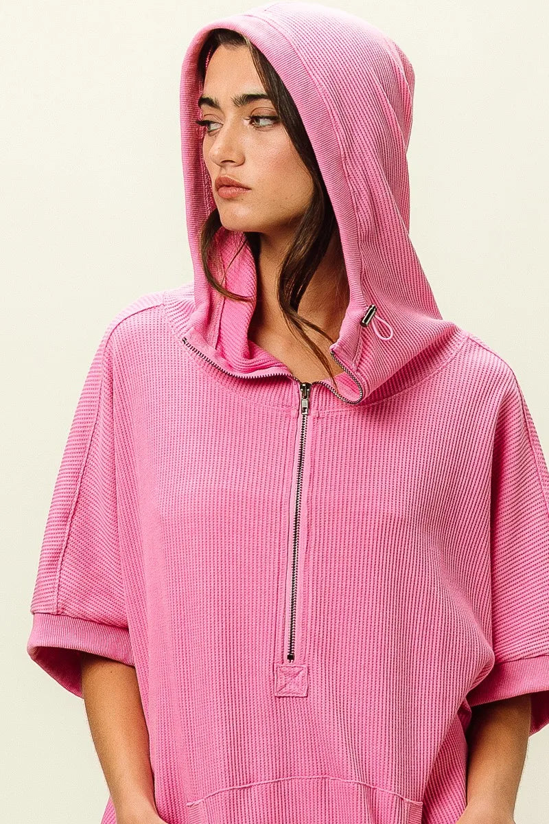 BiBi Vintage Washed Waffle Thermal Hoodie