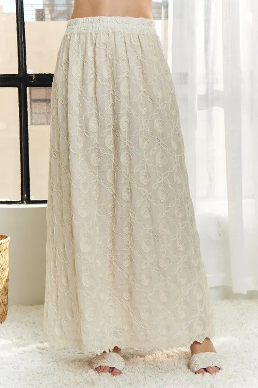ADORA Elastic Waist Applique Maxi Skirt