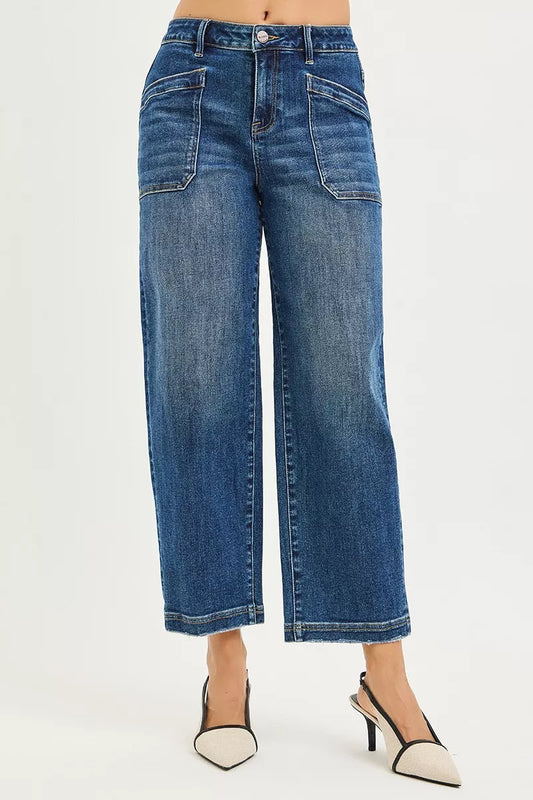 RISEN Slouchy Cropped Baggy Jeans with Front Patch Pocket