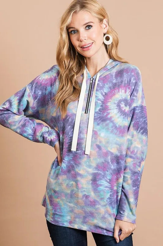 BiBi Brushed Circular Tie Dye Print Terry Hoodie