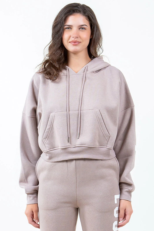 American Bazi Letter Graphic Long Sleeve Drawstring Cropped Hoodie