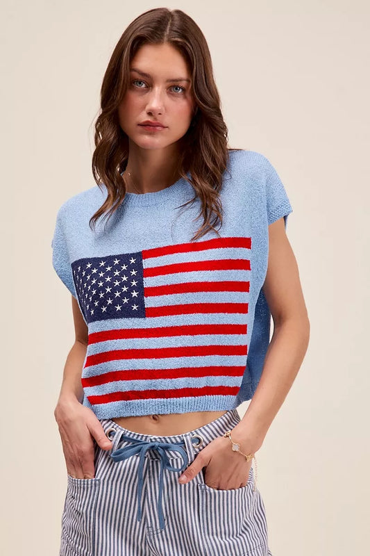 SO ME Fourth Of July American Flag Boxy Fit Sweater Top