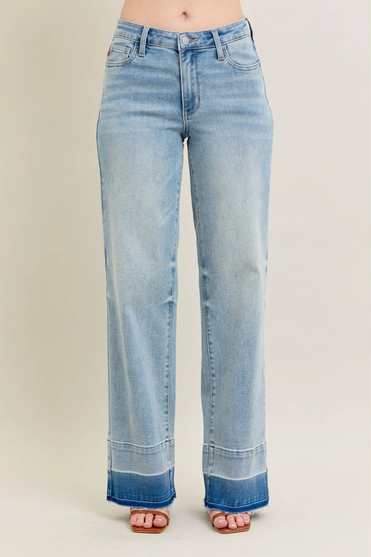 Judy Blue Full Size Mr Release Hem Wide Leg Jeans Plus Size