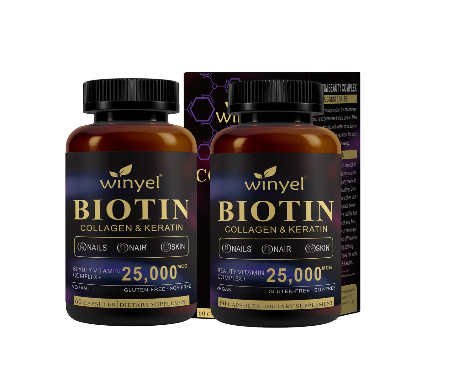 Biotin  Collagen  Hyaluronic Acid  Keratin - Support Normal Hair Growth Cycle - Skin & Nails - 25000mcg Vitamins B1, B2, B3, B6 & B7 - For Women & Men 60 Capsules