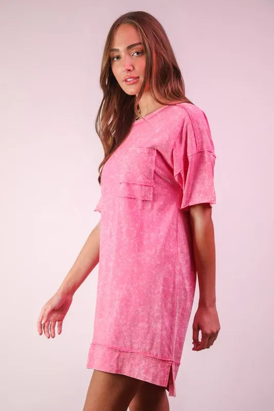 VERY J Plus Size Mineral Washed Knit Shift Mini Dress