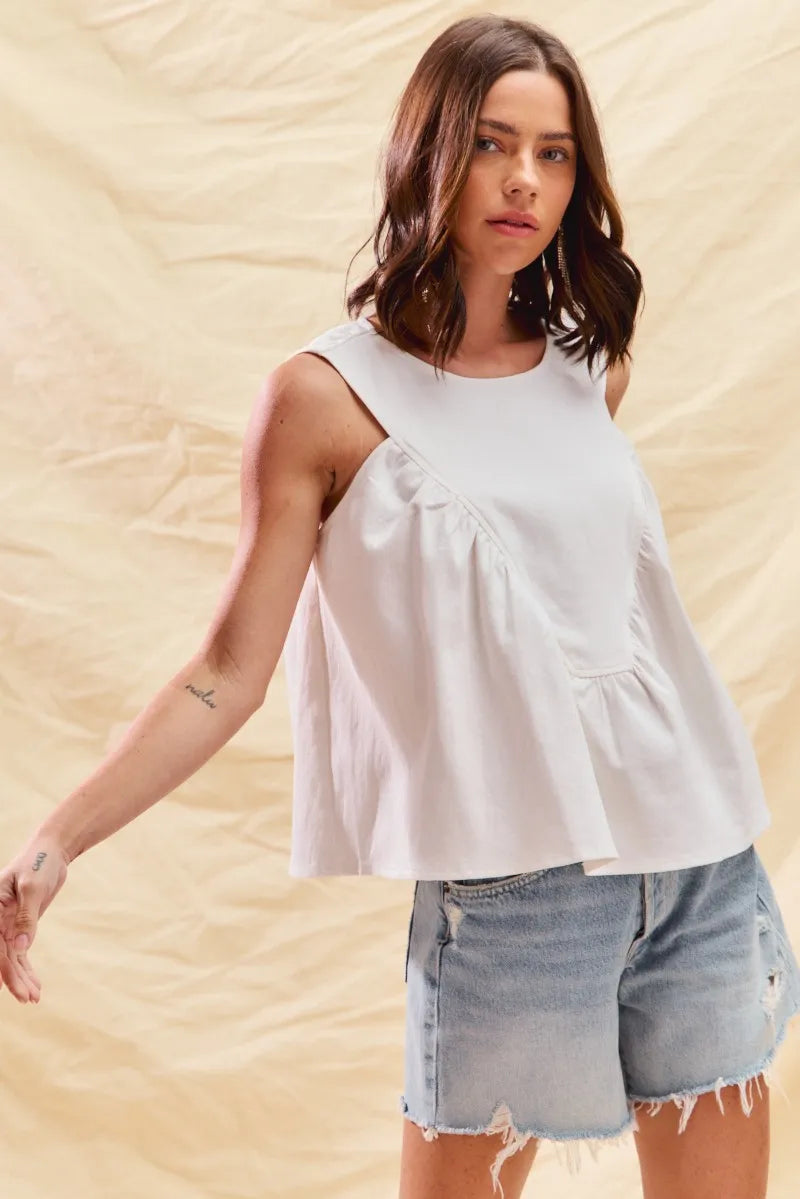 SO ME Game Day Color Denim Ruched Sleeveless Top