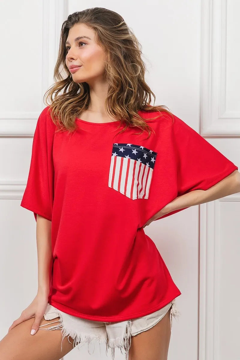 BiBi French Terry With Front Pocket Dolman Sleeves Top