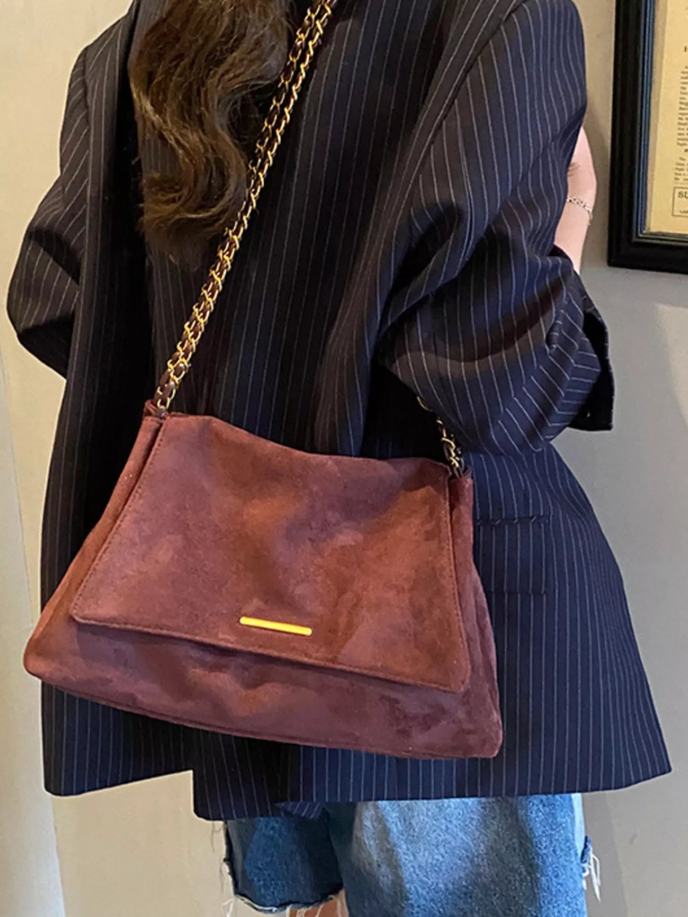 Suede Flap Chain Shoulder Bag