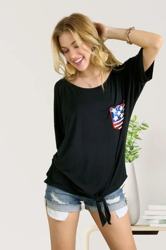 ADORA Sequin US Flag Pocketed Top