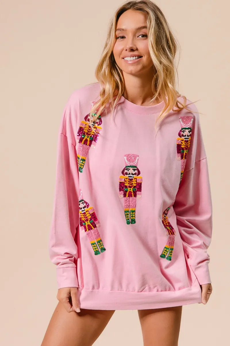 BiBi Sequin Nutcrackers Embroidery Christmas Sweatshirt