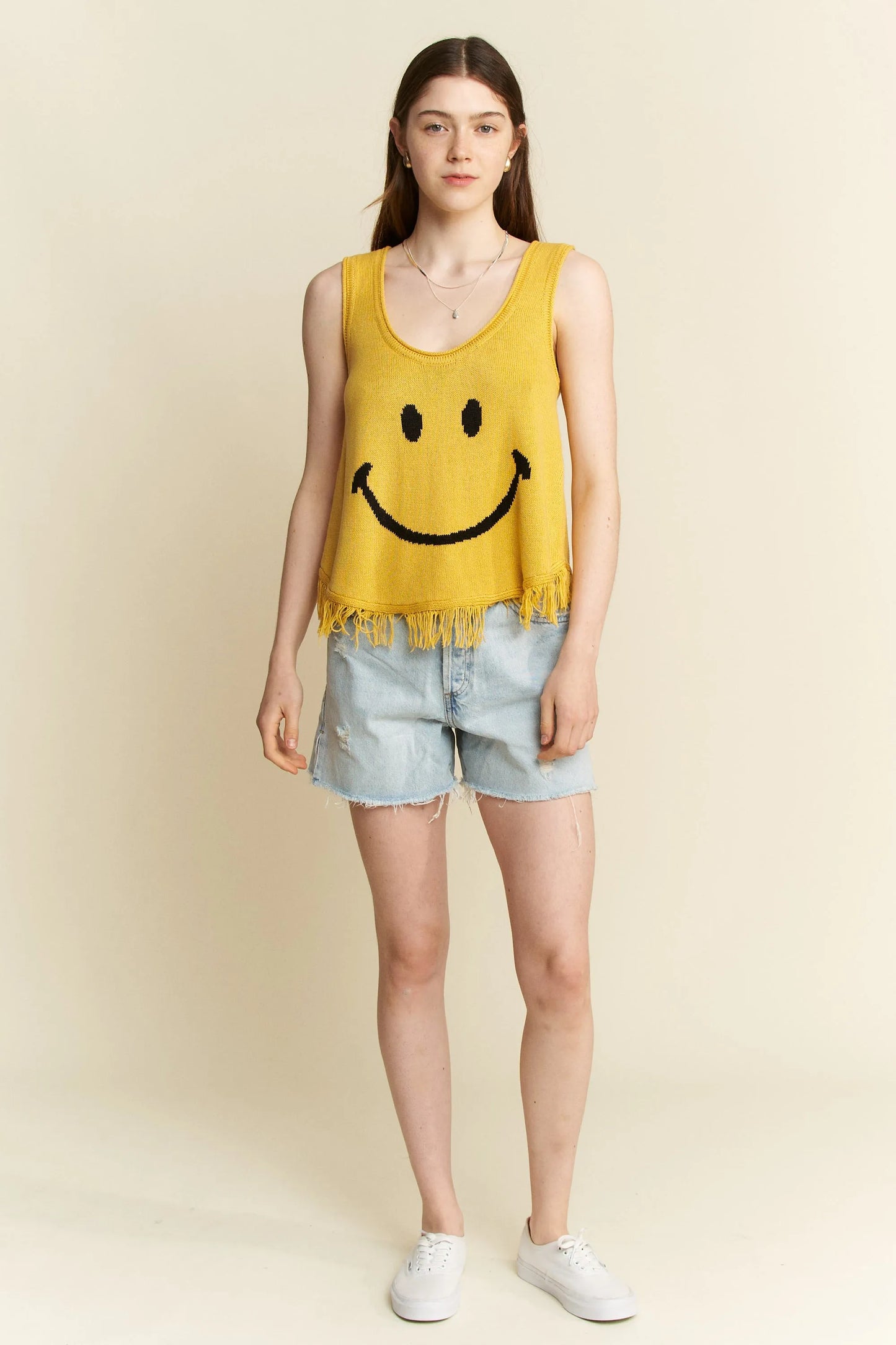 Jade By Jane Full Size Smiley Fringe Tank Top Plus Size