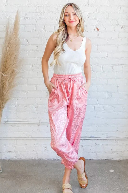 And The Why Satin Leopard Print Joggers