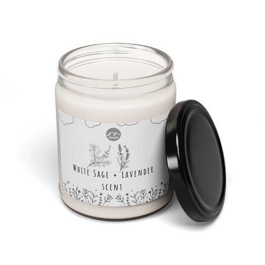 White Sage Lavender Scented Soy Candle | Calm Relaxation Gift, Aromatherapy Candle, Home Decor, Self-Care, Eco-Friendly -- 9oz