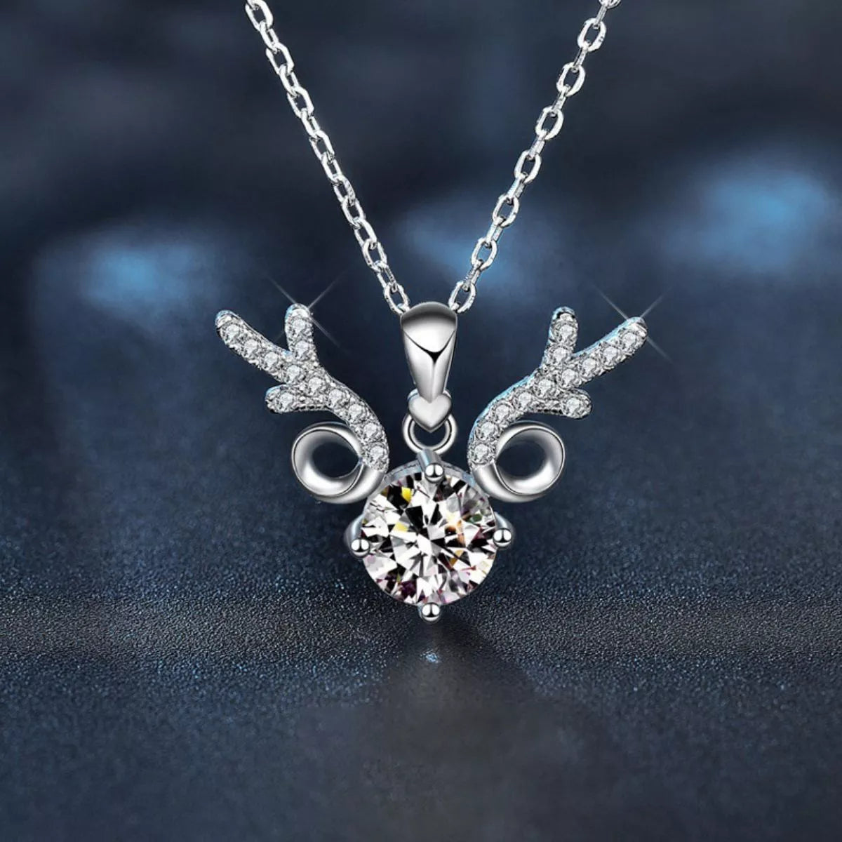 925 Sterling Silver Moissanite Deer Antler Pendant Necklace
