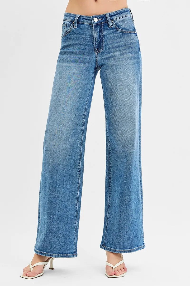 RISEN Full Size Low Rise Wide Leg Jeans Plus Size